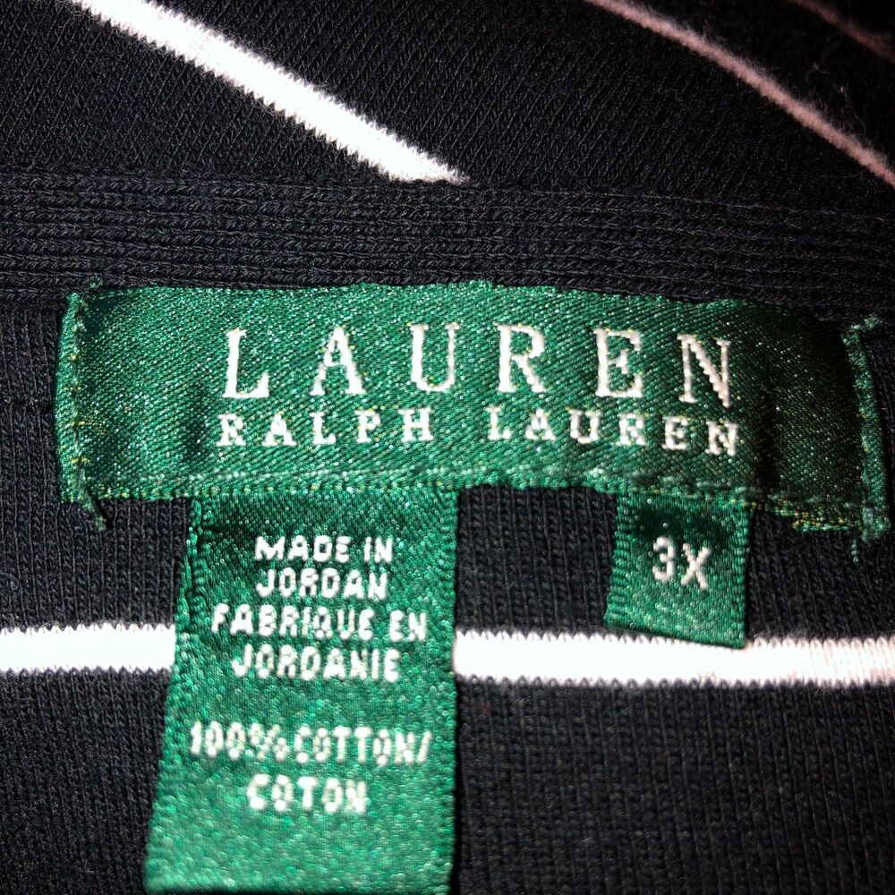 Lauren Ralph Lauren Womens 3X Black White Striped L/S Shirt Top Tee Epaulets - Picture 6 of 8